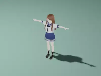 Anime Girl Character - Student Style Low-poly 3D model