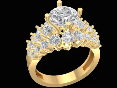 Luxury Fan Shaped Cluster Diamond Ring for Women  2641 3D print model