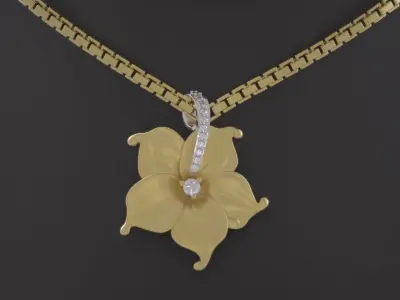 Beauty Flower Pendant Diamond - Yellow and White Gold Necklace 3D print model
