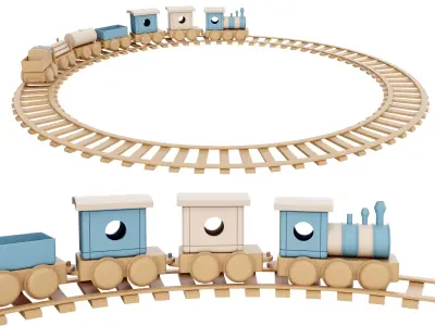 Toy train track Low-poly 3D model
