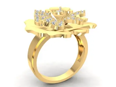 Luxury Rose Flower Diamond Ring 1493 3D print model