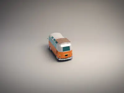 Low-Poly Cartoon VW Transporter Bus Low-poly 3D model