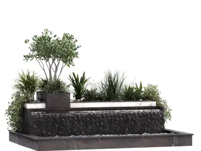 Landscape waterfall and plant set 645 3D model