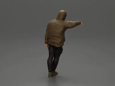 man leaning against the car wearing an open jacket with hood 3D print model