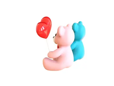 Valentines Day Teddy Bear With Heart Decorate Toys 3D model