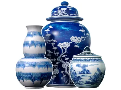 Chinese Style Porcelain Decorative Urn Vases bottle Sakura  3D model