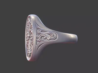 Ornate Floral Cross Ring 3D print model