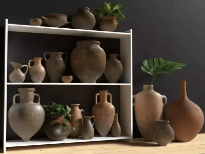 Clay Pots and Jugs Collection  Low-poly 3D model