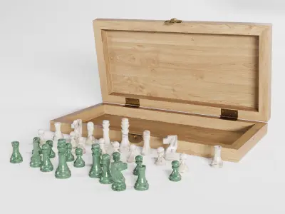 Chess set made with wood and with marble pieces 3D model