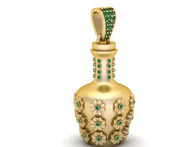 Floral Bottle Pendant with Emerald Stones  3D Printable Jewelry 3D print model