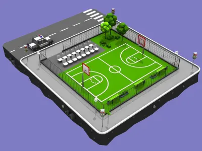 Stadium Block from Cartoon Low Poly City Low-poly 3D model