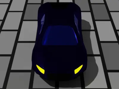 Lowpoly car 3D model on brick road Low-poly 3D model