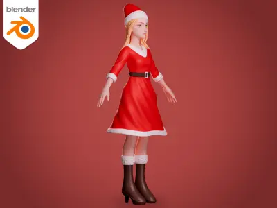 Santa girl cartoon character - Rigged 3D model