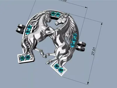 Horse and Horseshoe Pendant - Colgante caballos y herradura 3D print model