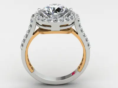 Diamond Halo Engagement Gold Ruby Ring 3D print model