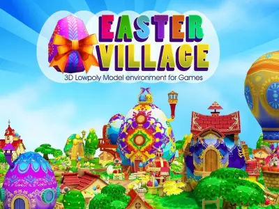 3D Cartoon Easter Village Low-poly 3D model