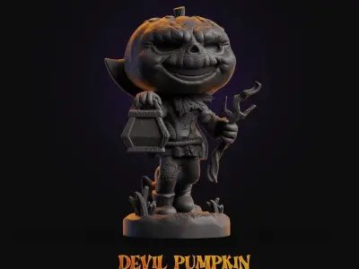 Spooky HALLOWEEN DEVIL PUMKIN character 3D print model