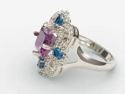  Women ring with gems and diamonds 3dm stl vintage 3D print model