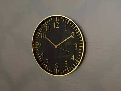 Luxury Golden Case and Parts Wall Clock with Leather Face 3D model