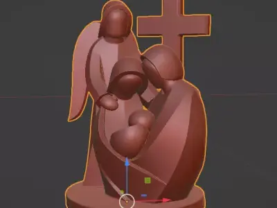 Minimalist Holy Family with Angel  Decorative Sculpture 3D print model
