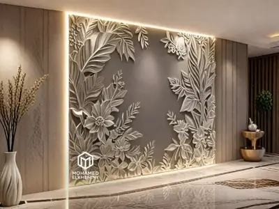 modern panel wall decor set wall relief mural CNC 121  3D model