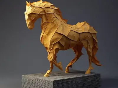 Leaf Horse Sculpture Organic Animal Form Textured Foliage 3D Low-poly 3D model