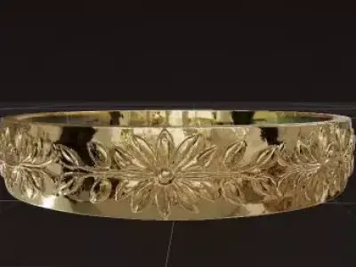 Gold Ring with Artistic Floral Engraving and Elegant Design 3D print model