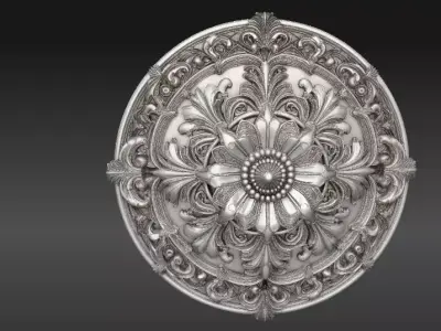 Floral Medallion Wall Decor 3D Model Botanical Relief Sculpture 3D model