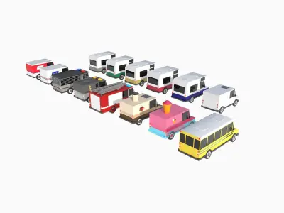 set of special equipment vans Low-poly 3D model