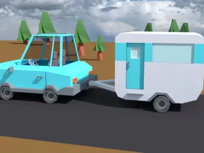 Toon Car And Caravan Low-poly 3D model