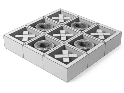 350 Rustic Mango Wood and Aluminum Tic Tac Toe Decorative Box 3D model