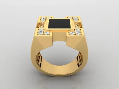 Ring M6  Mens luxury ring with enamel and gems 3D print model