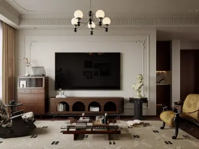 Eclectic medieval living and dining room interior 3D model