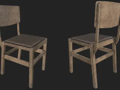 Old Wooden Chair 2 PBR Low-poly 3D model