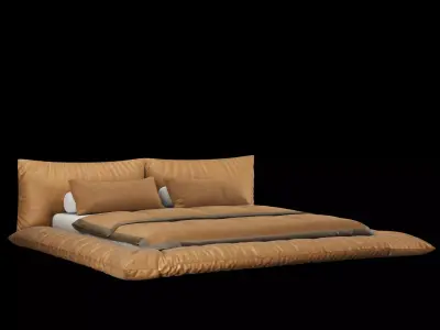Bed with pillows and blanket 031 3D model