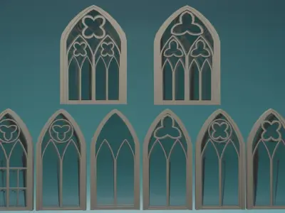 Gotic Window Set Low-poly 3D model