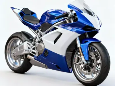 Modern Blue and White Racing Superbike 3D Model Low-poly 3D model