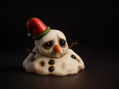 Sad Melting Snowman Christmas Cute Winter Decoration 3D print model