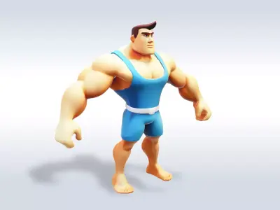 3D Cartoon character t pose muscle strong man sport gym  3D model