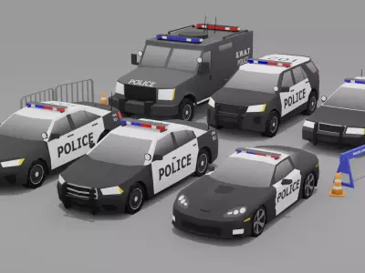 Low Poly Police car pack Low-poly 3D model