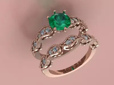 The Verdant Vow Couples Engagement Ring jewelry  - for Her 3D print model