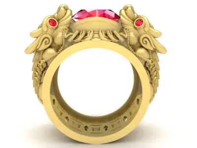 Luxury Dragon Head Oval Ruby Ring for Men 3766 3D print model
