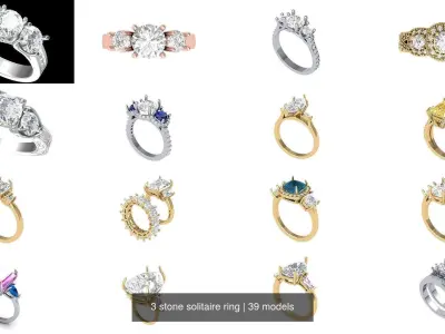 3 stone solitaire ring 3D Model Collection