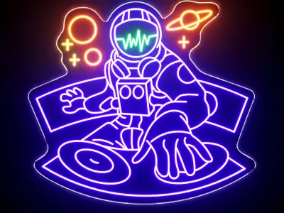 DJ Astronaut Neon Sign 3D model