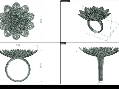 gold fusion flower ring  3D print model