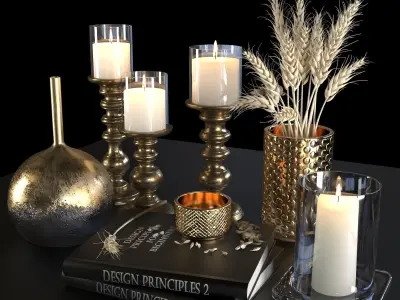 set525 gold vase with candle 3D model