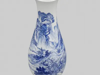 Chinese Porcelain Blue and White Landscape Vase 3D model
