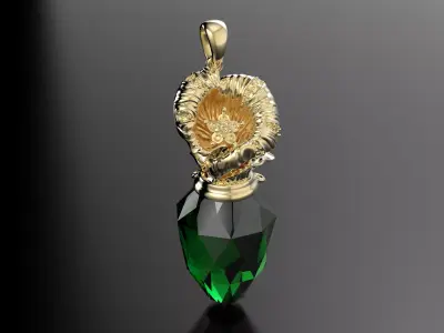 Flower pendant with big gem 3D print model