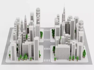 Paper City Block with Streets Low-poly 3D model