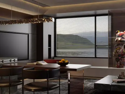 Dark living room dining room interior scenes  3D model